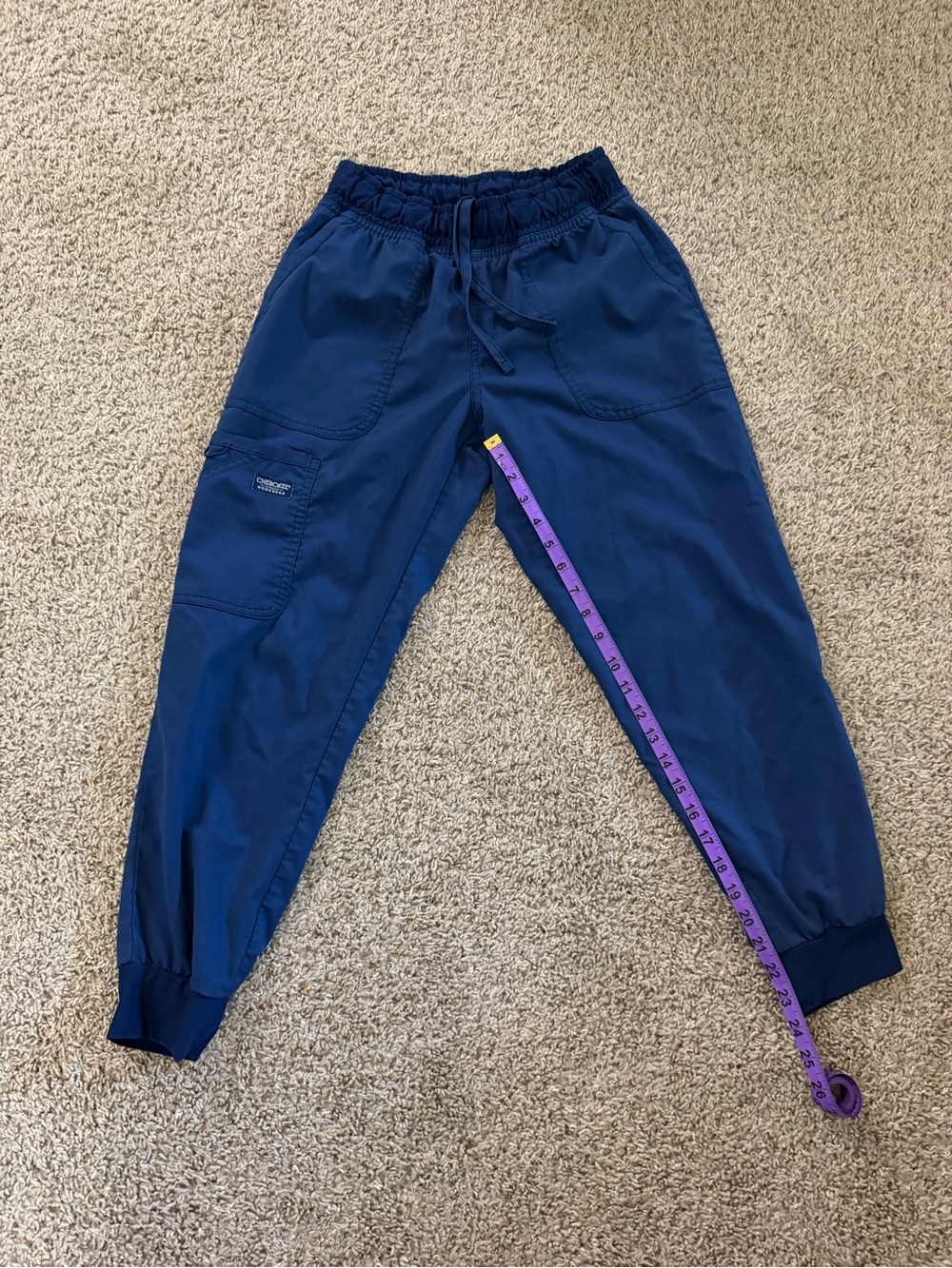 Cherokee Workwear Navy Jogger Scrub Pants with Drawstring Waist Small Petite